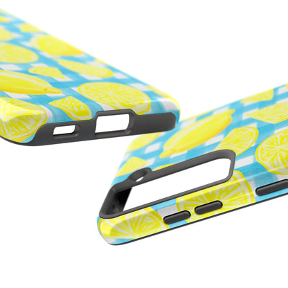 Bright Yellow Lemons Watercolor Illustrated Tossed Pattern Turquoise Gingham Tough Phone Case | Various Models