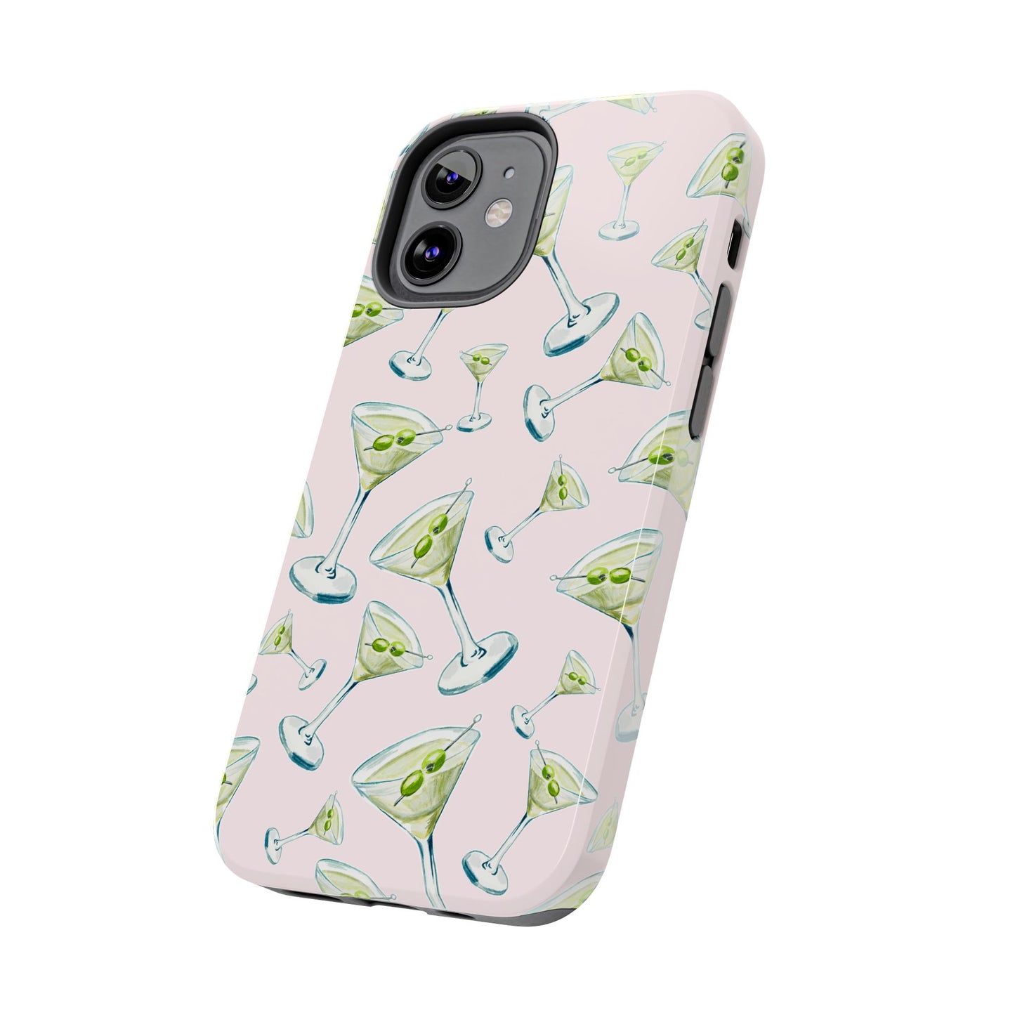 Watercolor Blue and Green Martinis Tossed Illustrated Pattern Blush Pink Tough Phone Case | Various Models