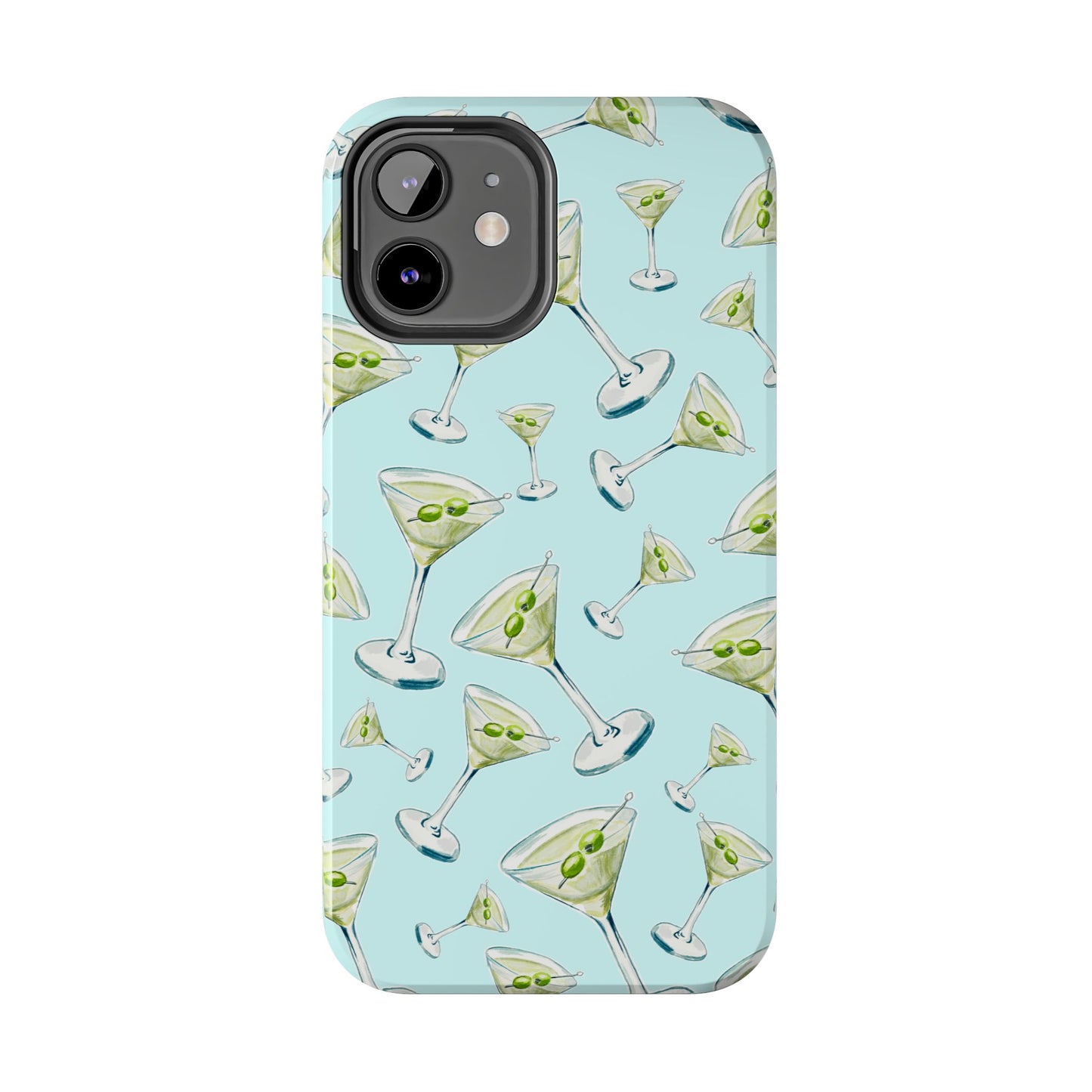 Watercolor Blue and Green Martinis Tossed Illustrated Pattern Turquoise Blue Tough Phone Case | Various Models