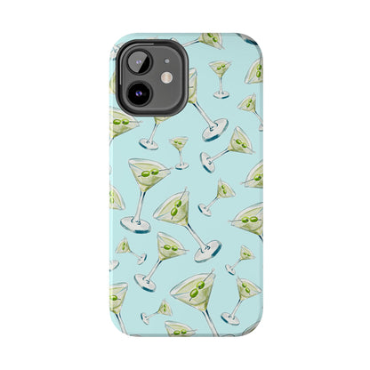 Watercolor Blue and Green Martinis Tossed Illustrated Pattern Turquoise Blue Tough Phone Case | Various Models