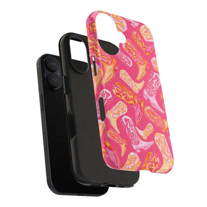 Tossed Hot Pink & Orange Watercolor Cowboy Boots Hot Pink Tough Phone Cases | Various Models