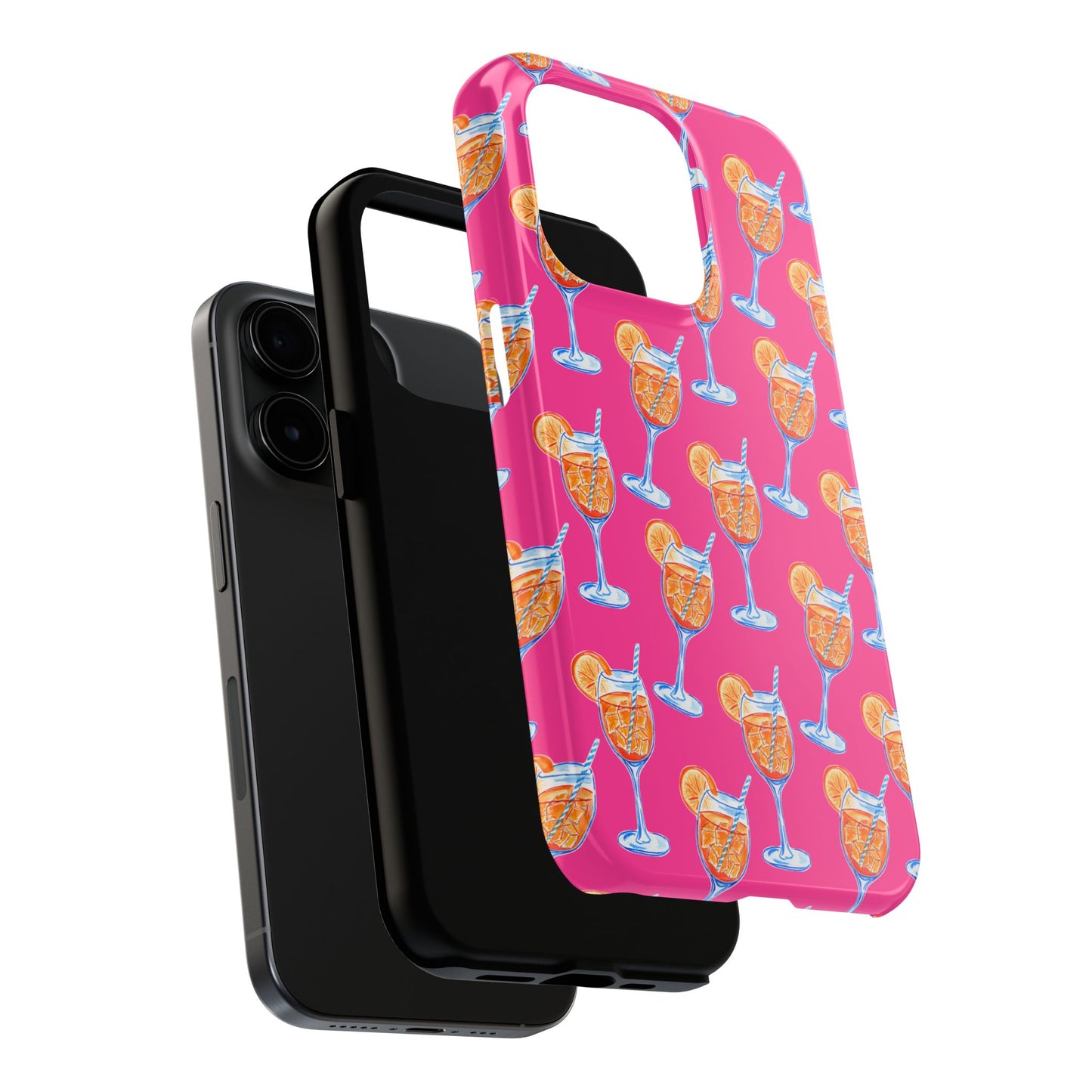 Orange & Blue Aperol Spritz Watercolor Pattern Hot Pink Phone Case | Various Models