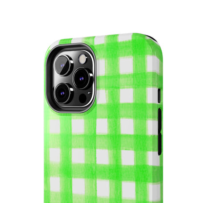 Lime Green Gingham Watercolor Illustrated Tough Phone Case | Various Models Available