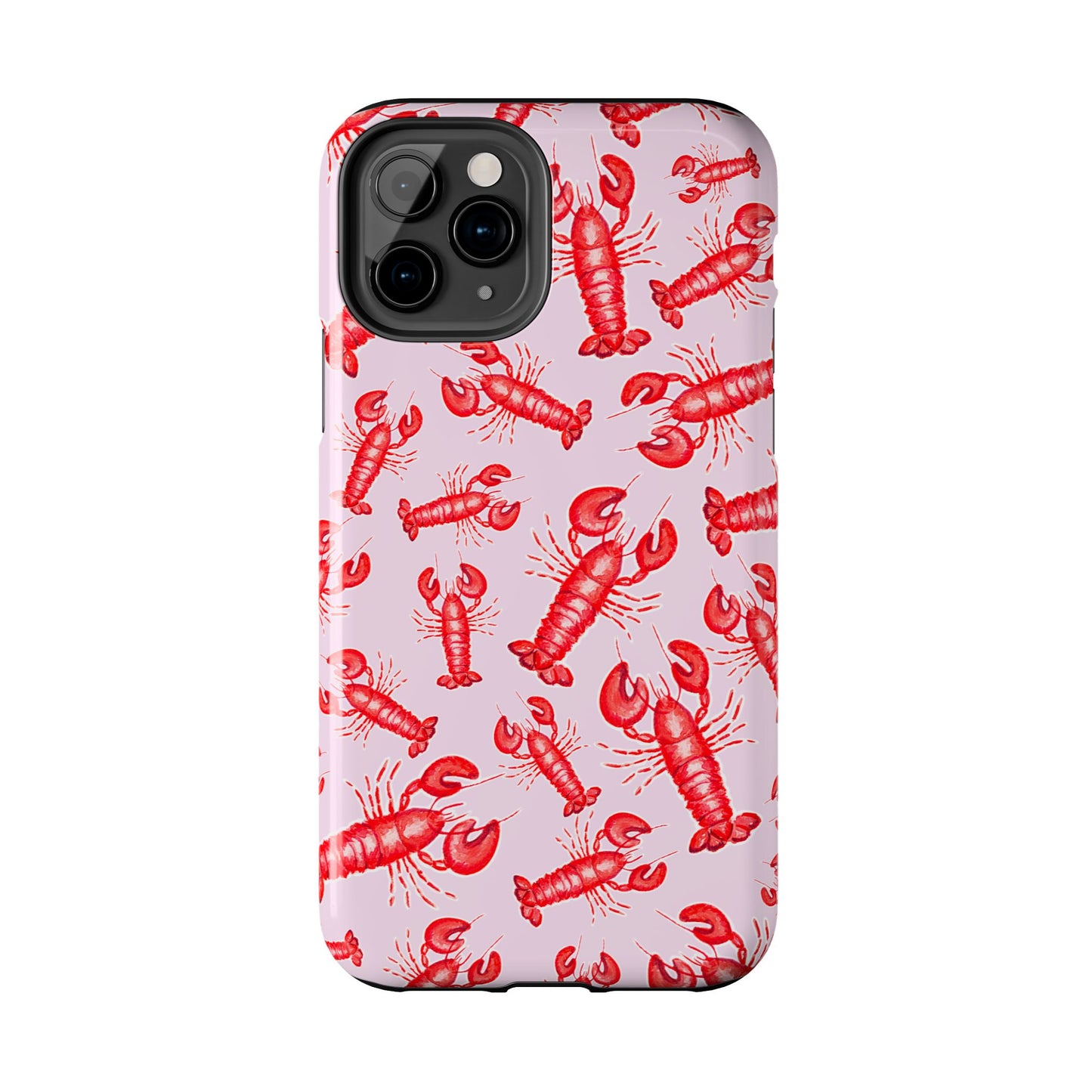 Red Lobster Watercolor Illustrated Tossed Pattern Light Pink Coastal Nautical Tough Phone Case | Various Models