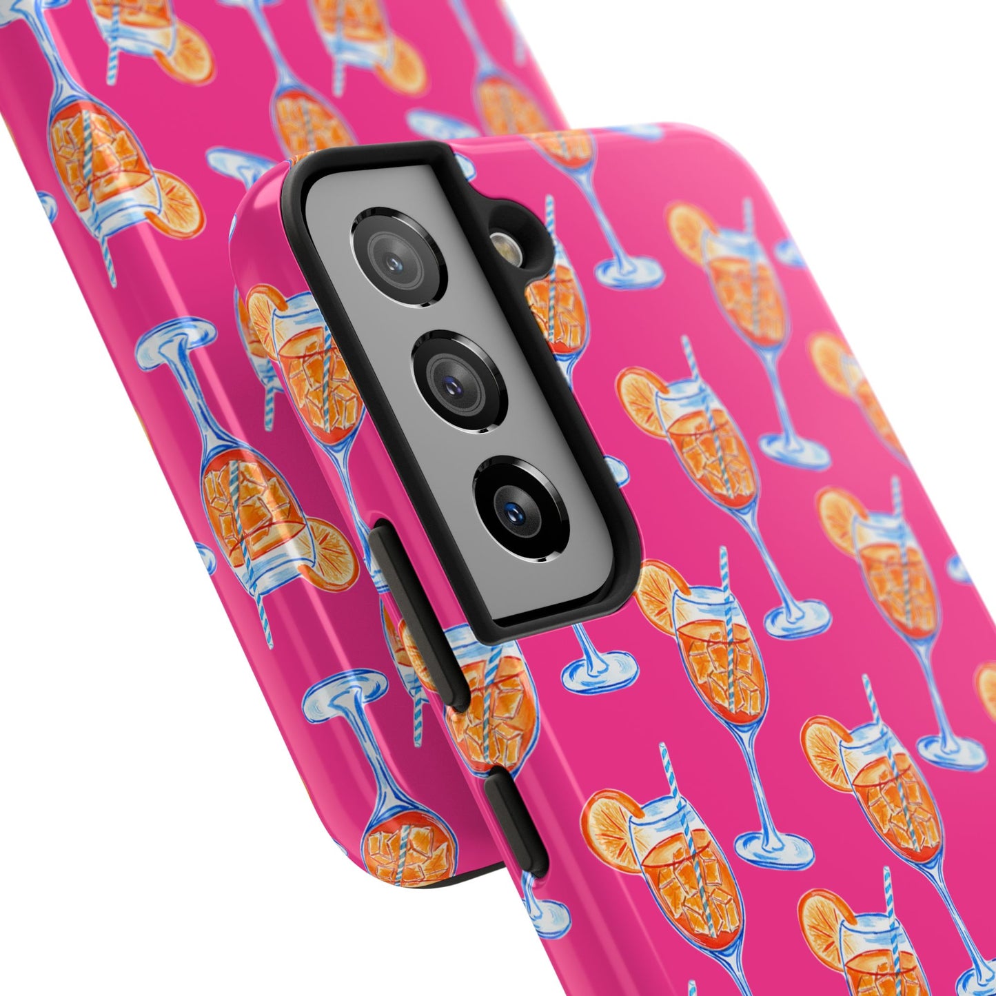 Orange & Blue Aperol Spritz Watercolor Pattern Hot Pink Phone Case | Various Models