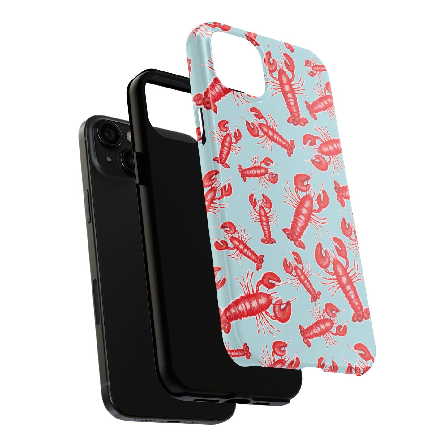 Red Lobster Watercolor Illustrated Tossed Pattern Light Blue Tough Phone Case | Various Models