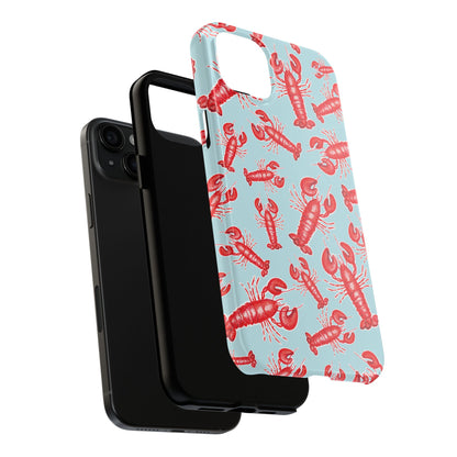 Red Lobster Watercolor Illustrated Tossed Pattern Light Blue Tough Phone Case | Various Models