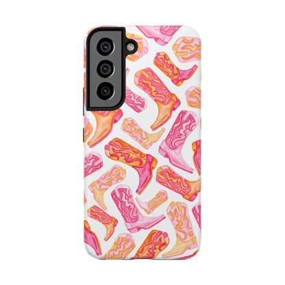Tossed Hot Pink & Orange Cowboy Boots Tough Phone Cases | Various Models Available