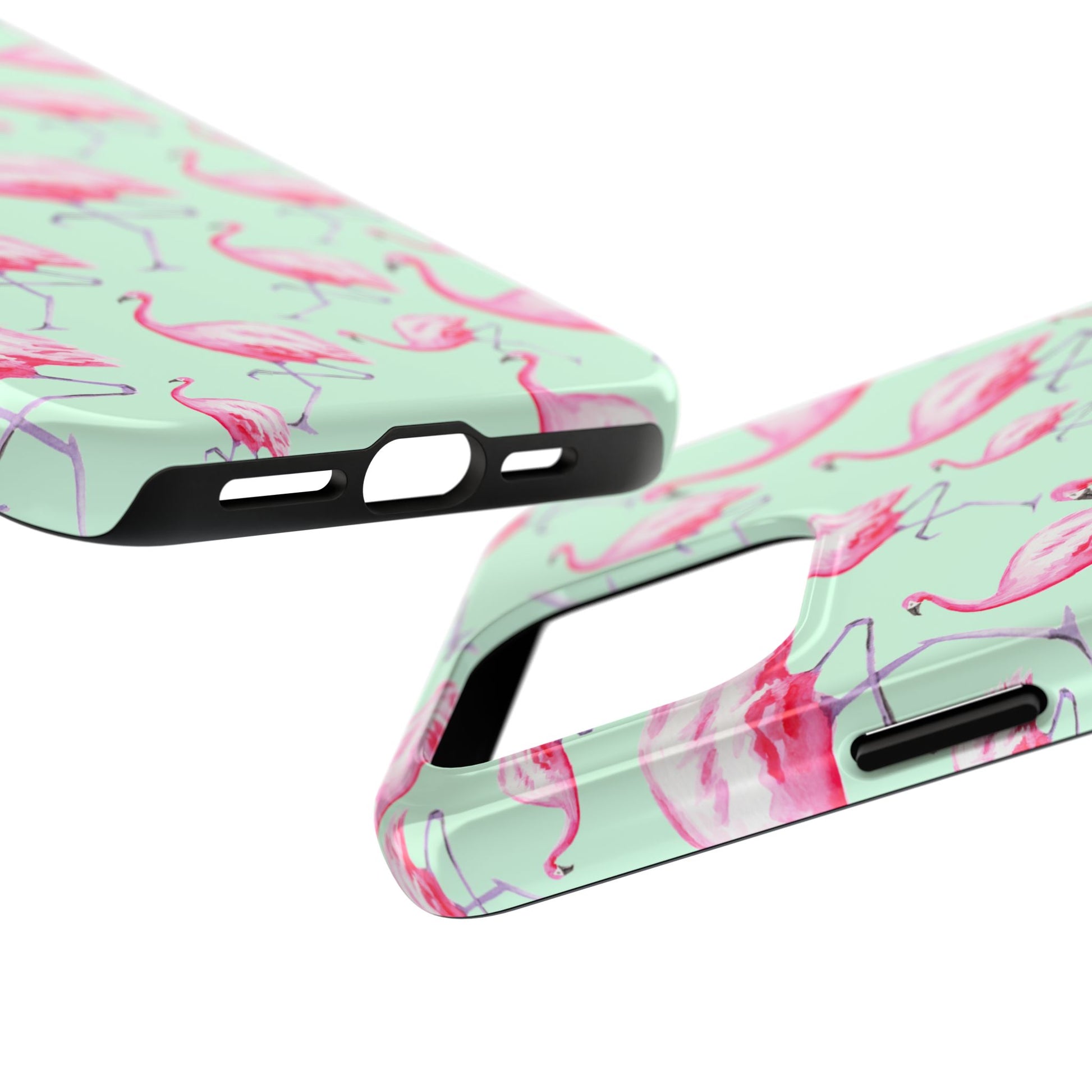 Pink Flamingos Watercolor Illustrated Tossed Pattern Green Phone Case | Various Models