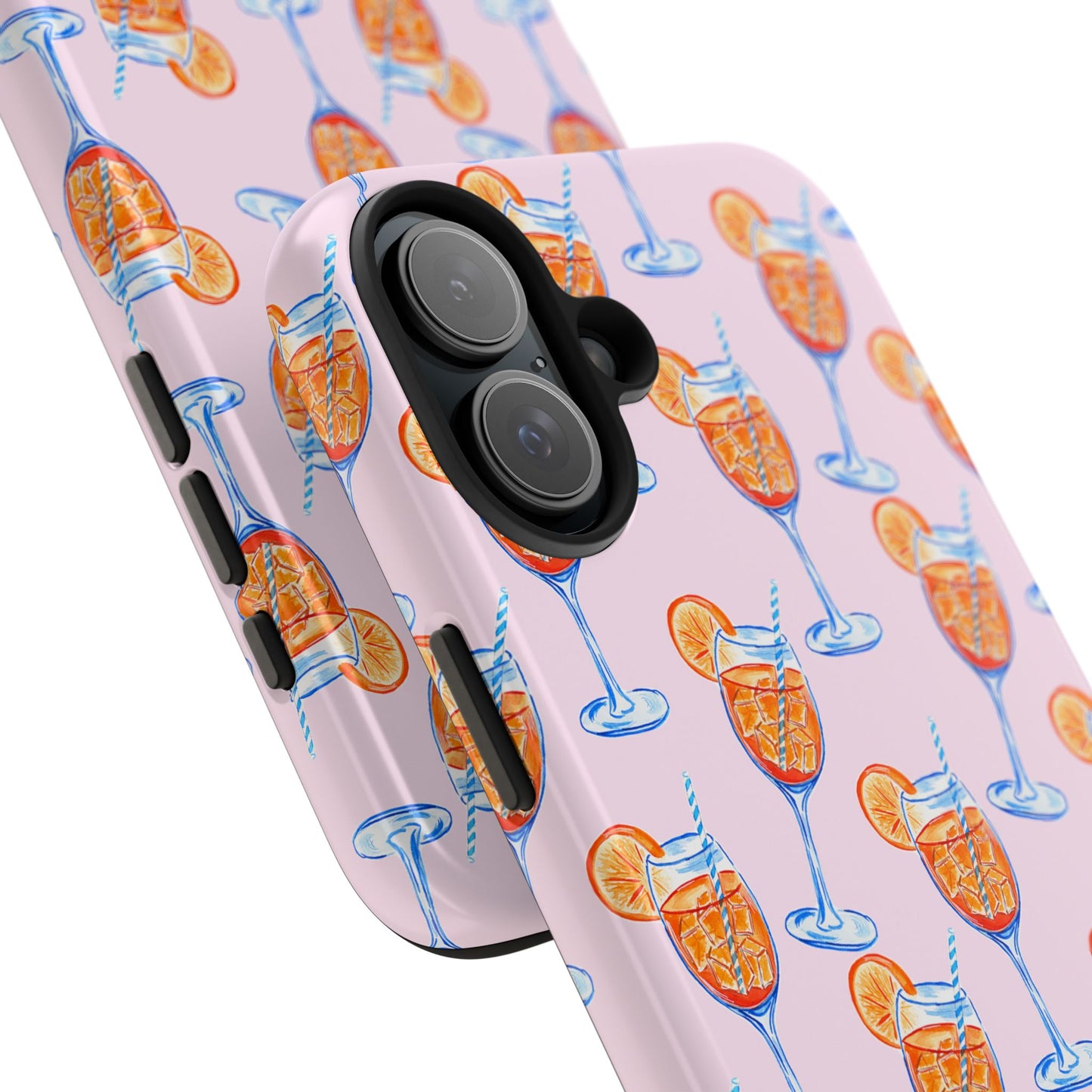 Orange & Blue Aperol Spritz Watercolor Patterned Blush Pink Tough Phone Case | Various Models