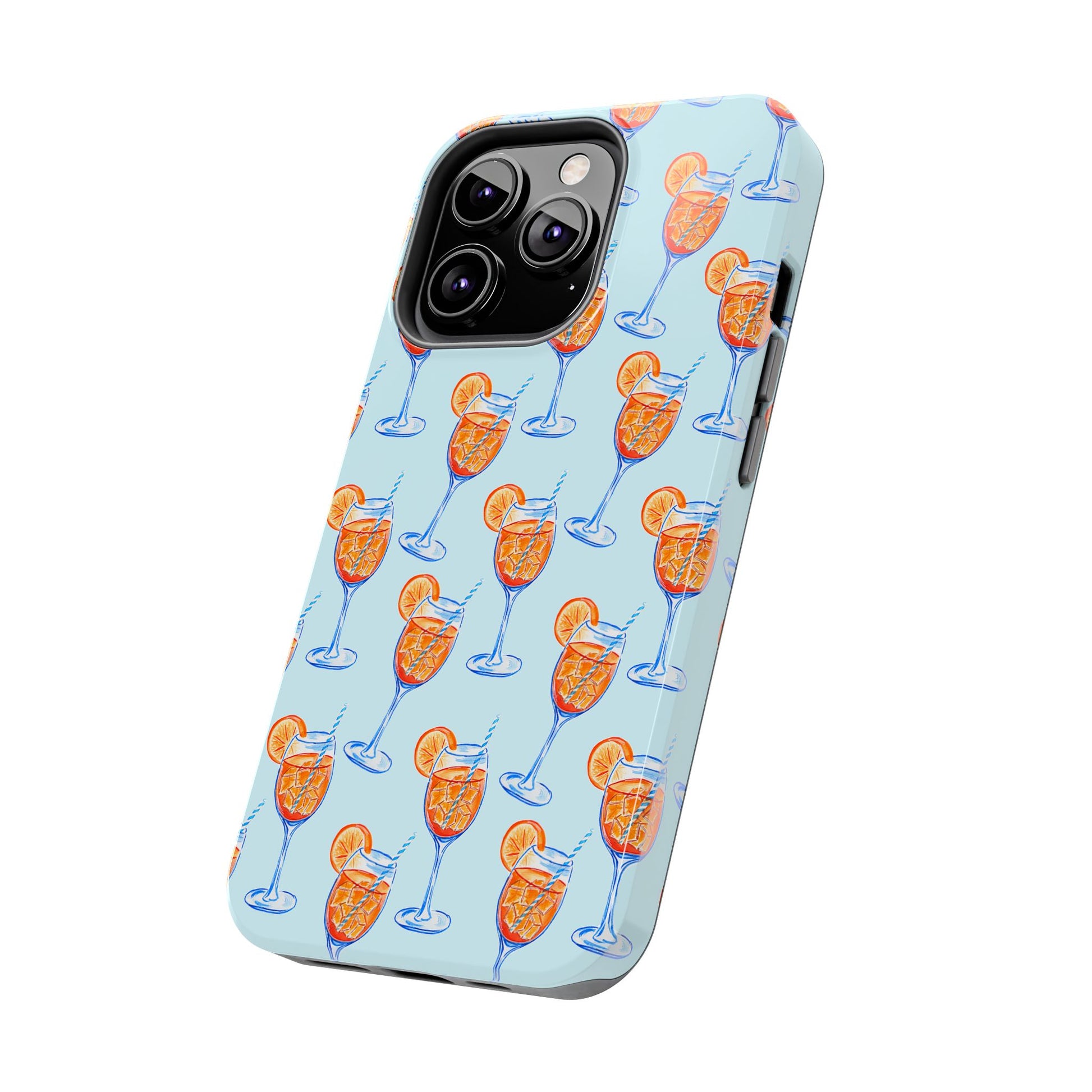 Orange & Blue Aperol Spritz Watercolor Pattern Turquoise Phone Case | Various Models