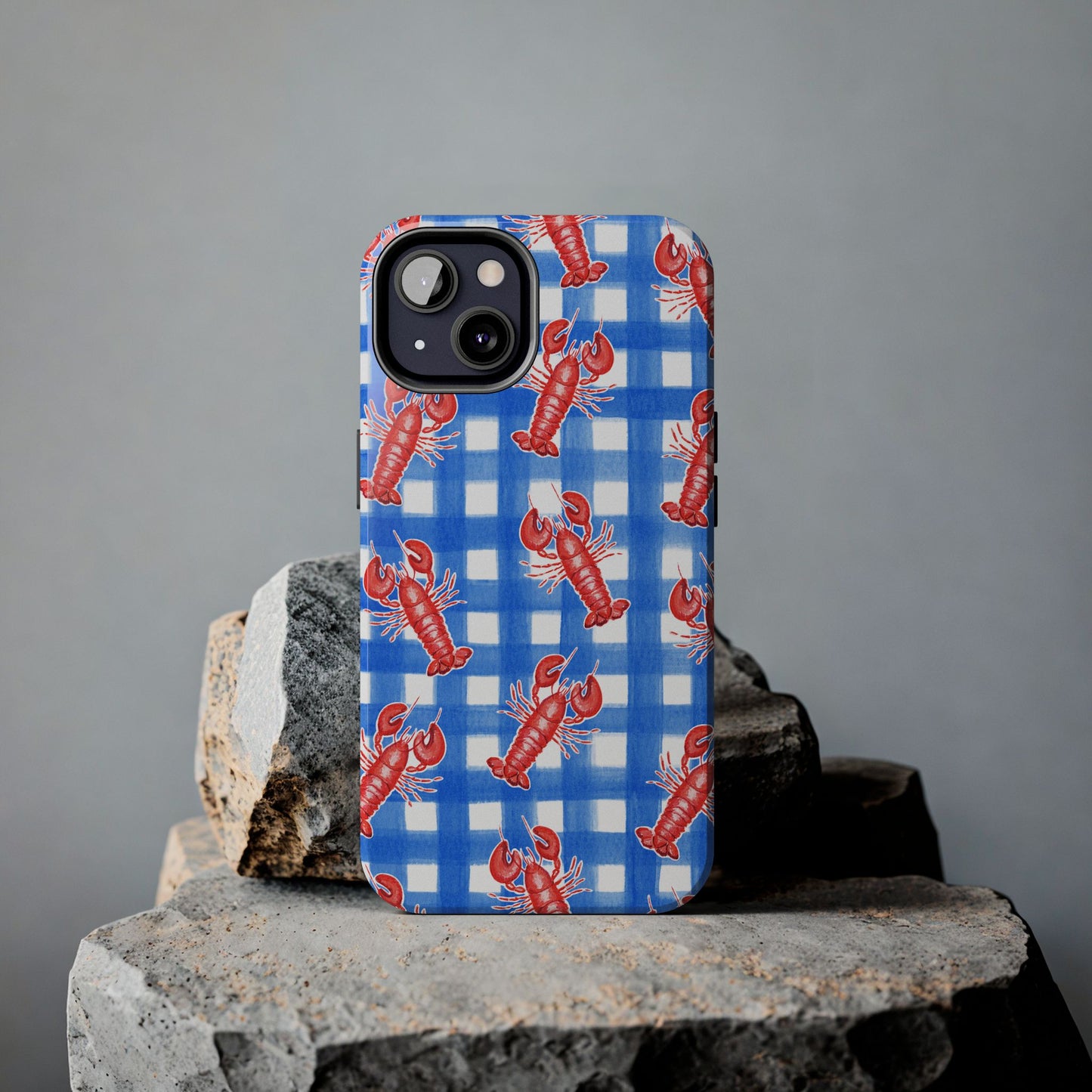 Blue Gingham Red Lobster Watercolor Patterned Phone Case | Various Models