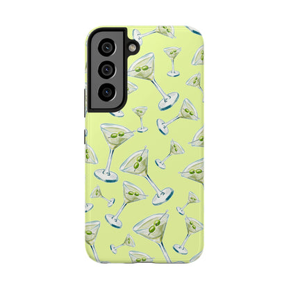 Watercolor Blue and Green Martinis Tossed Illustrated Pattern Yellow Tough Phone Case | Various Models