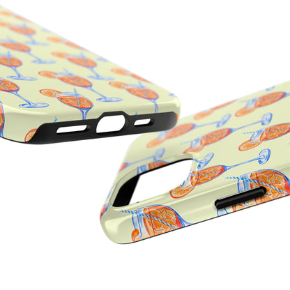 Lemon Yellow Orange & Blue Aperol Spritz Watercolor Patterned Tough Phone Case | Various Models