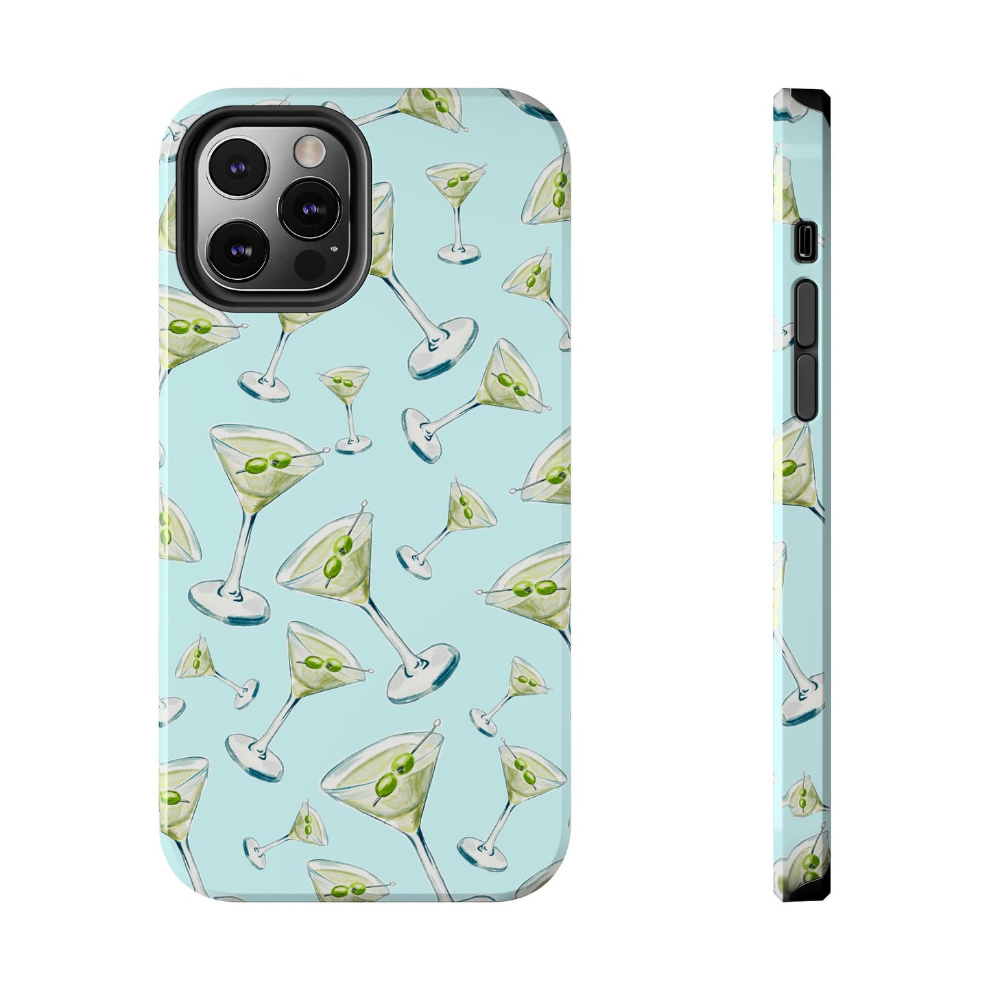 Watercolor Blue and Green Martinis Tossed Illustrated Pattern Turquoise Blue Tough Phone Case | Various Models