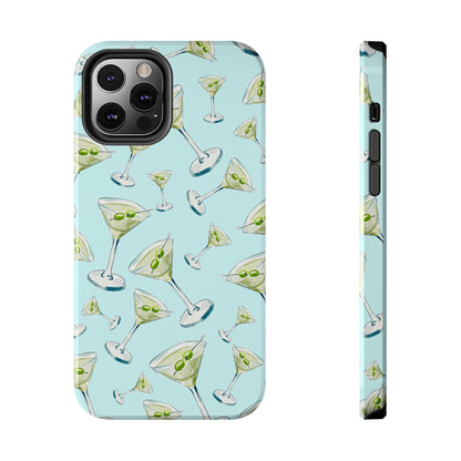 Watercolor Blue and Green Martinis Tossed Illustrated Pattern Turquoise Blue Tough Phone Case | Various Models