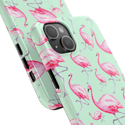 Pink Flamingos Watercolor Illustrated Tossed Pattern Green Phone Case | Various Models