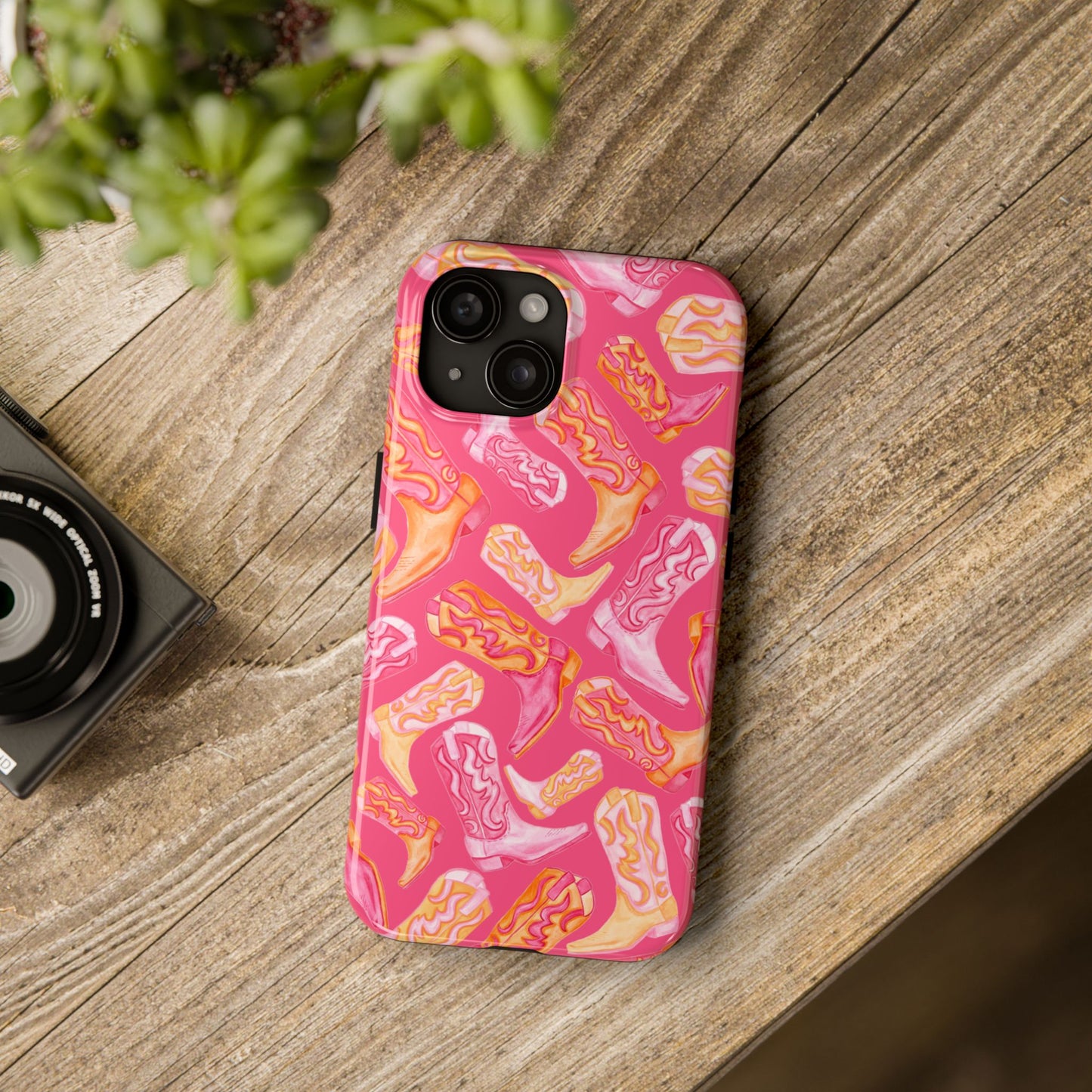 Tossed Hot Pink & Orange Watercolor Cowboy Boots Hot Pink Tough Phone Cases | Various Models