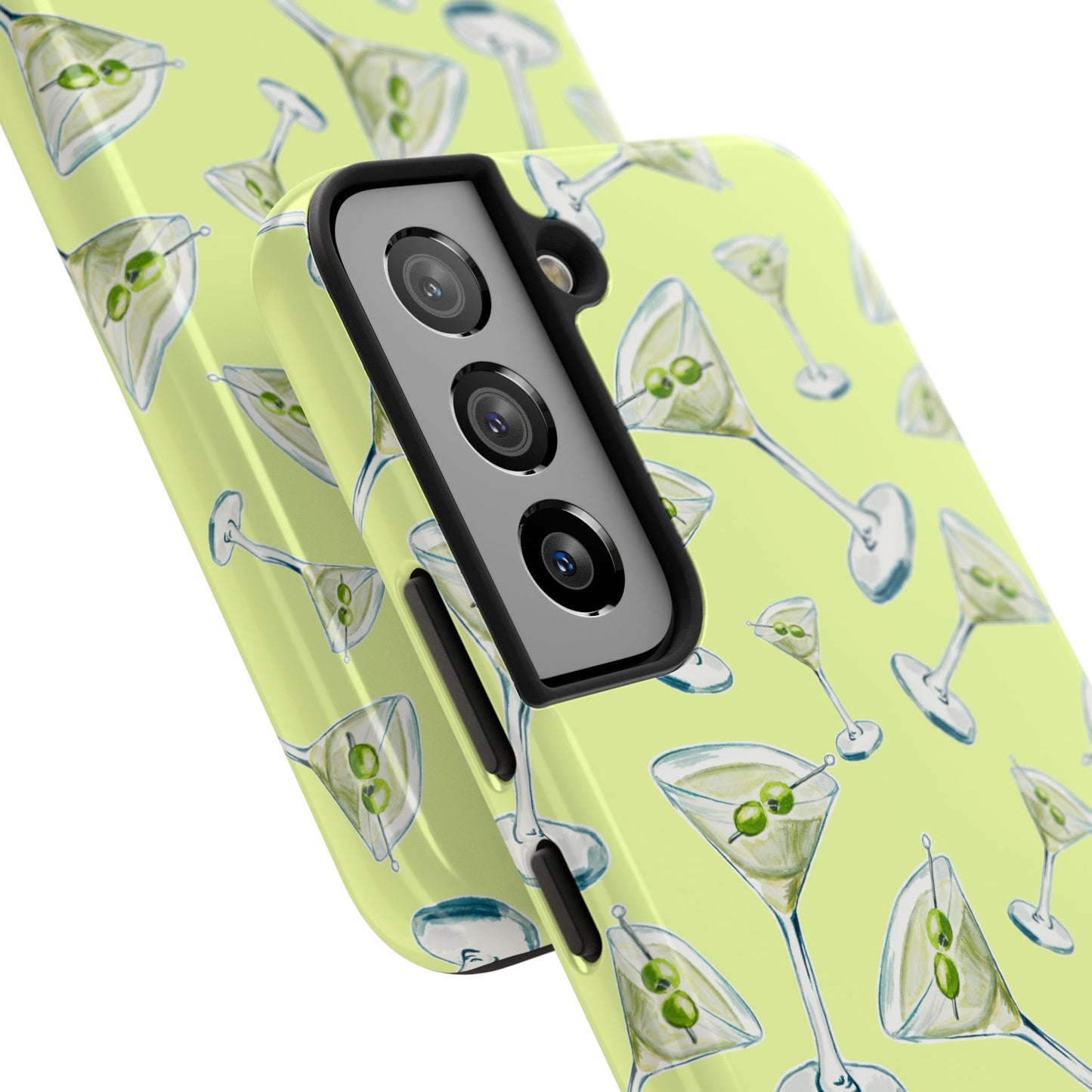 Watercolor Blue and Green Martinis Tossed Illustrated Pattern Yellow Tough Phone Case | Various Models