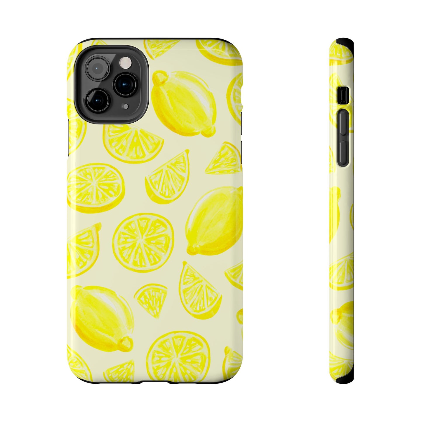 Bright Yellow Lemons Watercolor Illustrated Tossed Pattern Pale Yellow Tough Phone Case | Various Models