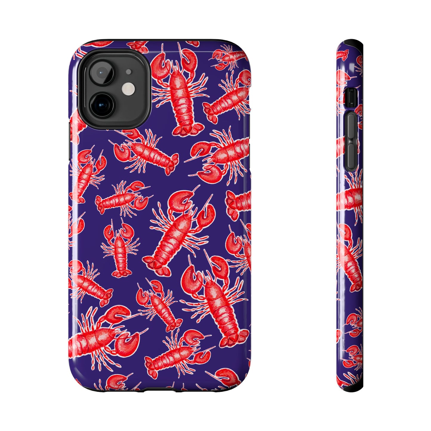 Red Lobster Watercolor Illustrated Tossed Pattern Navy Coastal Nautical Tough Phone Case | Various Models