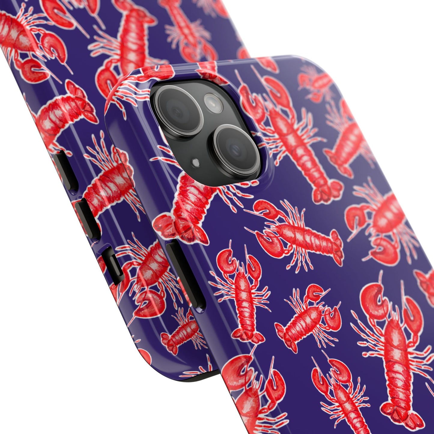 Red Lobster Watercolor Illustrated Tossed Pattern Navy Coastal Nautical Tough Phone Case | Various Models
