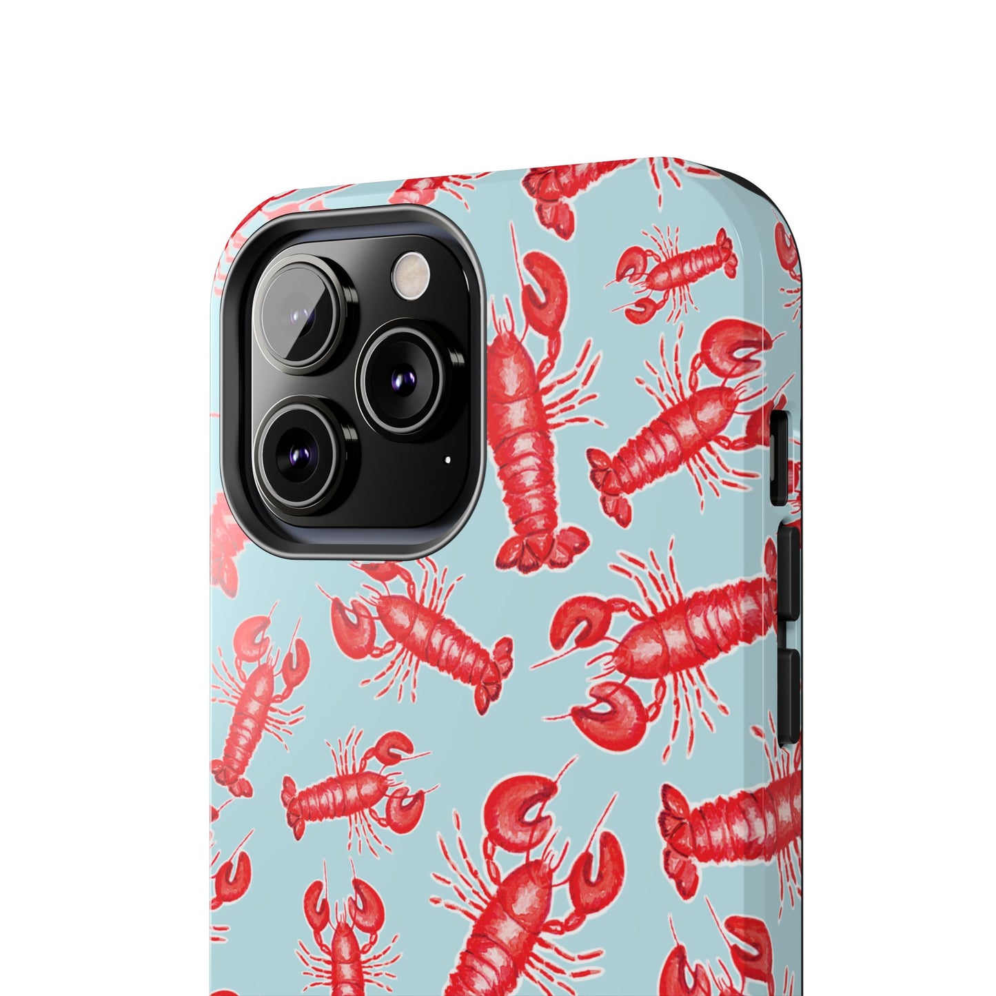 Red Lobster Watercolor Illustrated Tossed Pattern Light Blue Tough Phone Case | Various Models