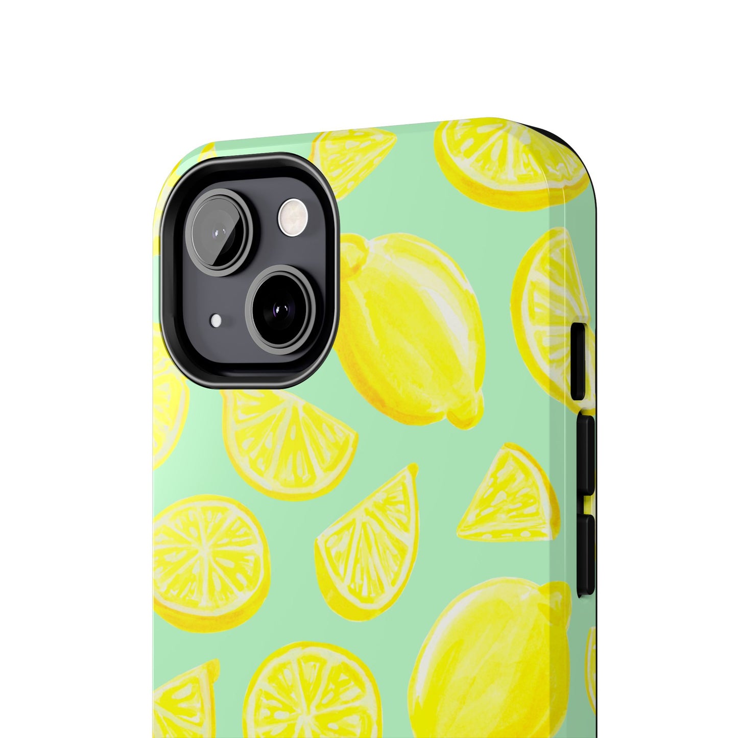 Bright Yellow Lemons Watercolor Illustrated Tossed Pattern Mint Green Tough Phone Case | Various Models