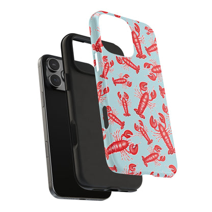 Red Lobster Watercolor Illustrated Tossed Pattern Light Blue Tough Phone Case | Various Models