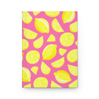 Yellow Lemons Watercolor Illustrated Light Pink Hardcover Journal Matte 8"x 5.75"