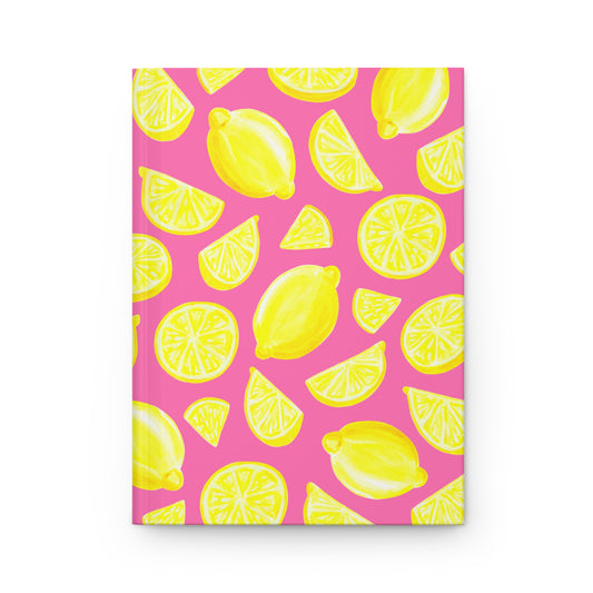 Yellow Lemons Watercolor Illustrated Light Pink Hardcover Journal Matte 8"x 5.75"
