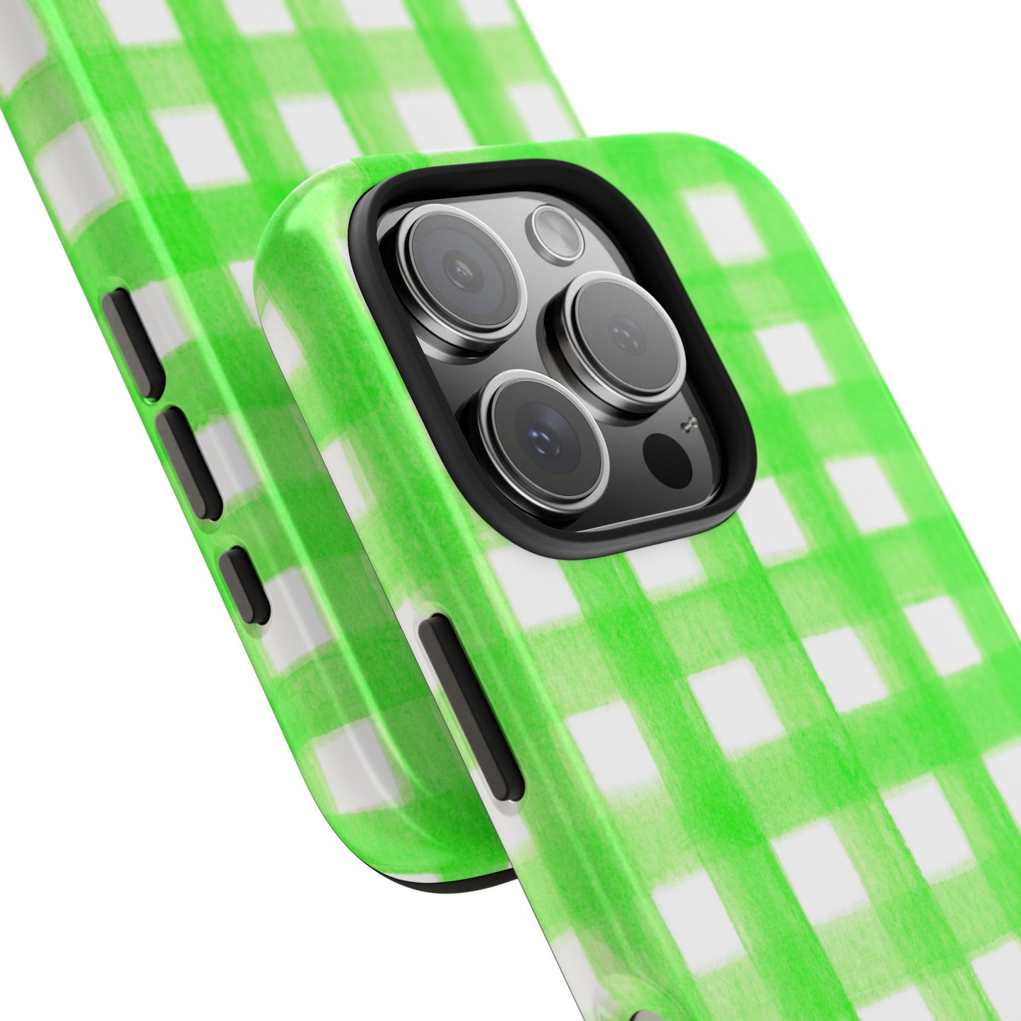 Lime Green Gingham Watercolor Illustrated Tough Phone Case | Various Models Available