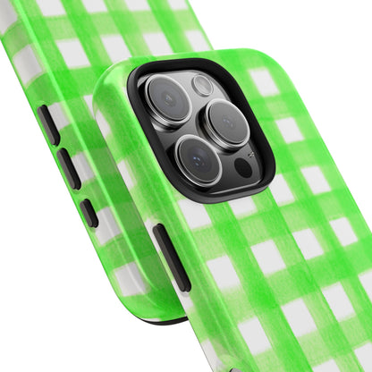 Lime Green Gingham Watercolor Illustrated Tough Phone Case | Various Models Available
