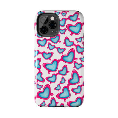 Pink & Blue Heart Shaped Sunglasses Watercolor Illustrated Tossed Pattern Tough Case | Various Models