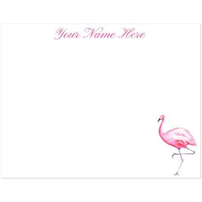Personalized Pink Flamingo Watercolor Illustrated Flat Notecards | Set of 10 Cards & Envelopes | 2 Sizes 4.25x5.5″ (SM)