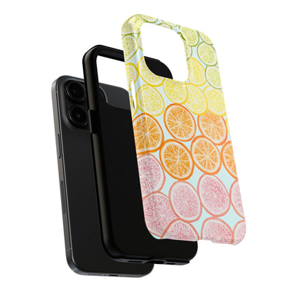 Ombré Citrus Grapefruit, Oranges, Lemons, & Limes Watercolor Illustrated Light Blue Tough Phone Case | Various Models Available