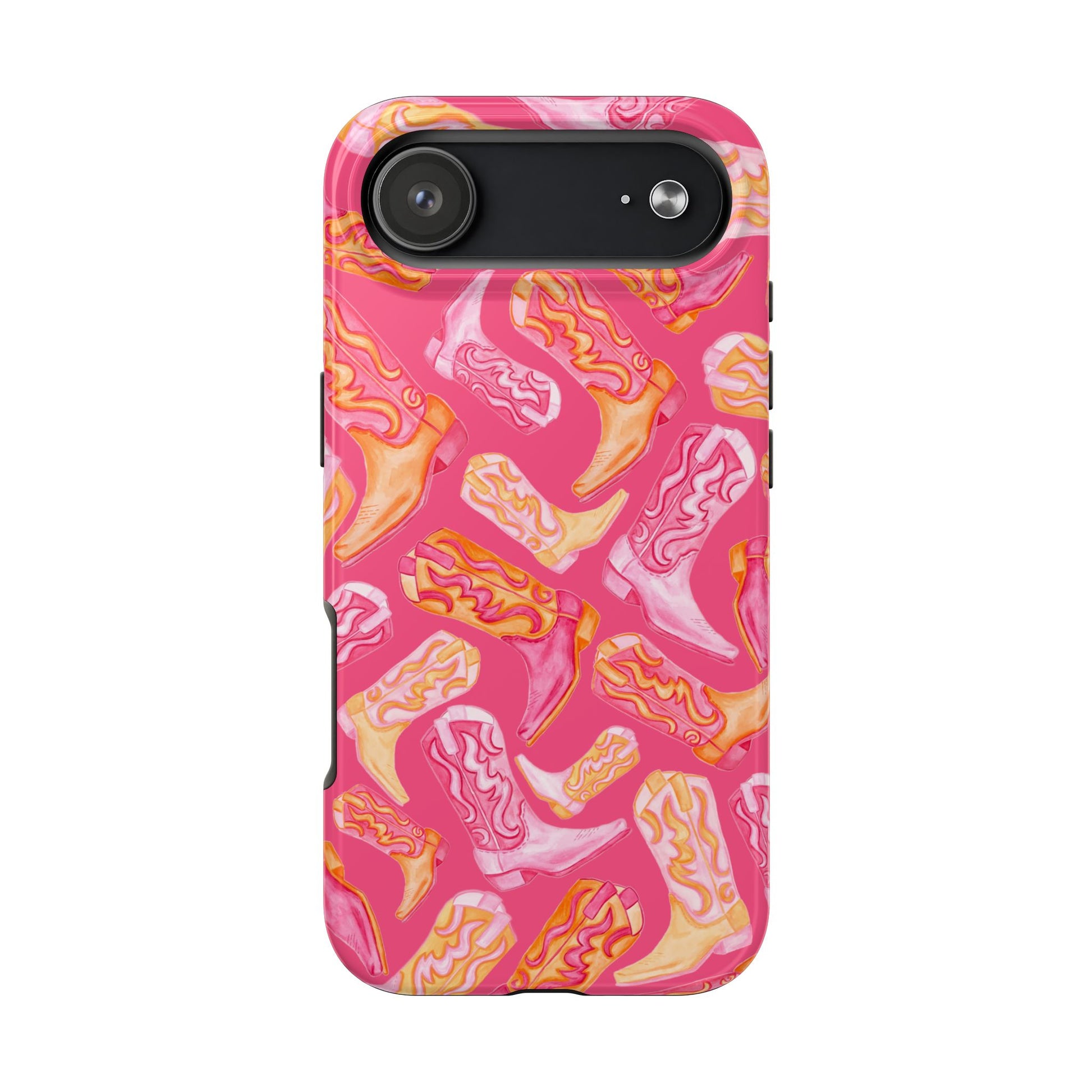 Tossed Hot Pink & Orange Watercolor Cowboy Boots Hot Pink Tough Phone Cases | Various Models iPhone 17 Air