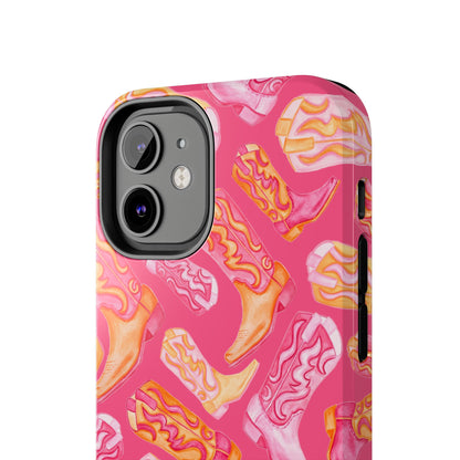 Tossed Hot Pink & Orange Watercolor Cowboy Boots Hot Pink Tough Phone Cases | Various Models