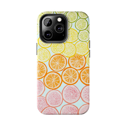 Ombré Citrus Grapefruit, Oranges, Lemons, & Limes Watercolor Illustrated Light Blue Tough Phone Case | Various Models Available