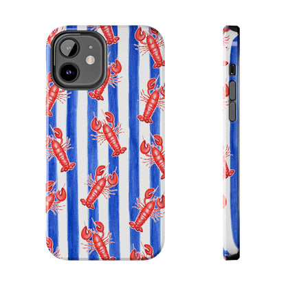 Blue & White Strip Red Lobster Watercolor Patterned Phone Case | Various Models iPhone 12