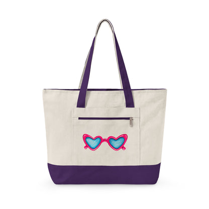 Hot Pink Heart Shaped Sunglasses Printed Zippered Canvas Tote 18" x 14" | Various Colors