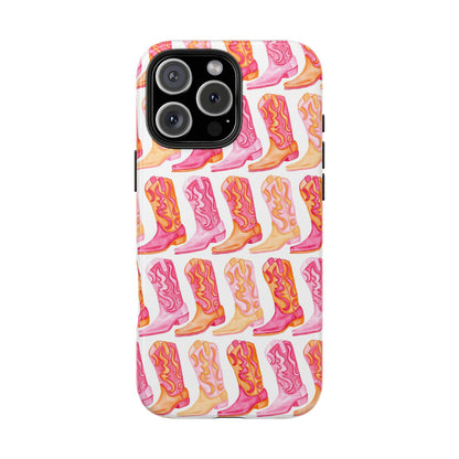Rows of Hot Pink & Orange Cowboy Boots Tough Phone Cases | Various Models Available
