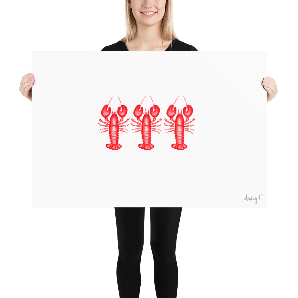 Print | Mini Red Lobster Watercolor Trio 24″×36″