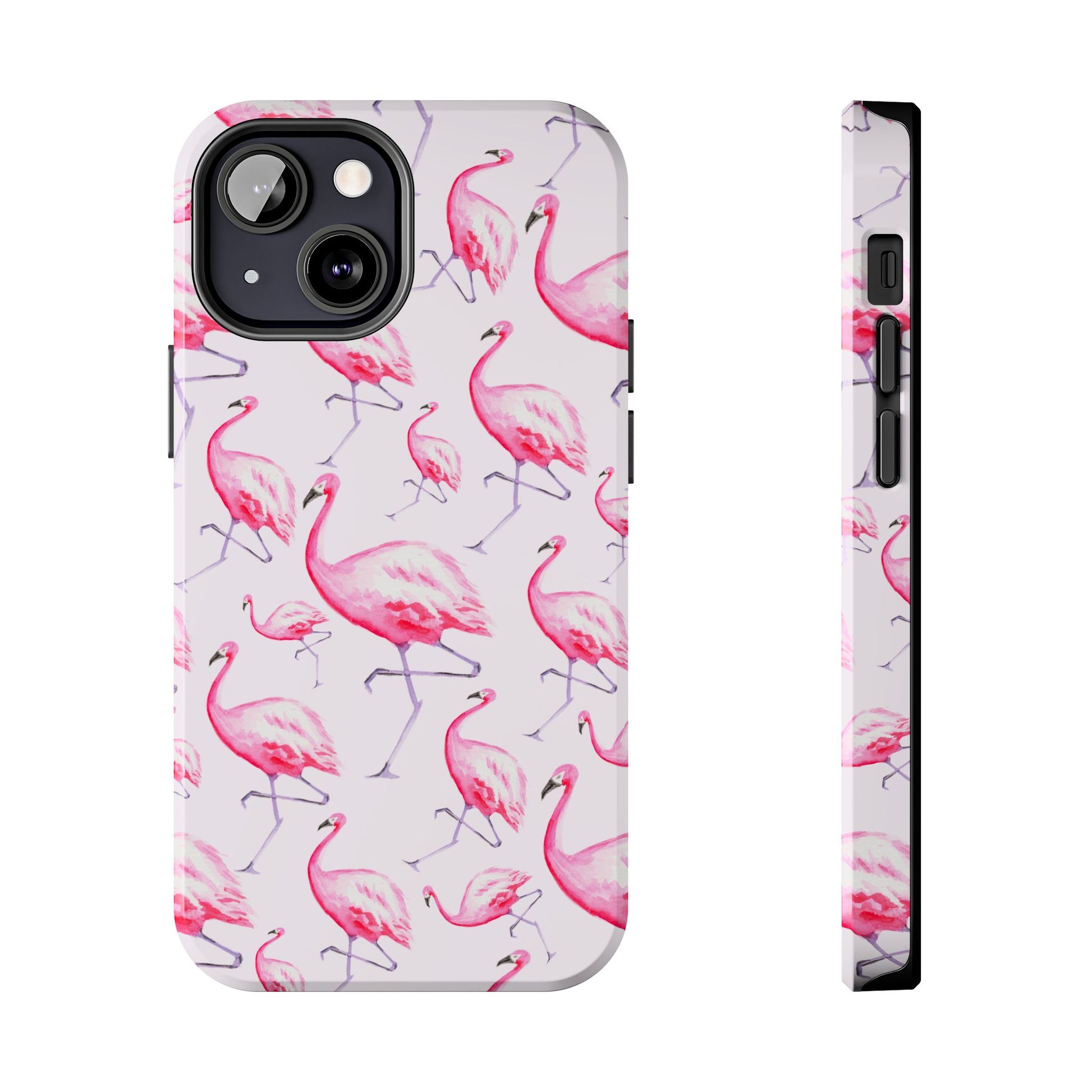 Pink Flamingos Watercolor Illustrated Tossed Pattern Blush Phone Case | Various Models iPhone 13 Mini