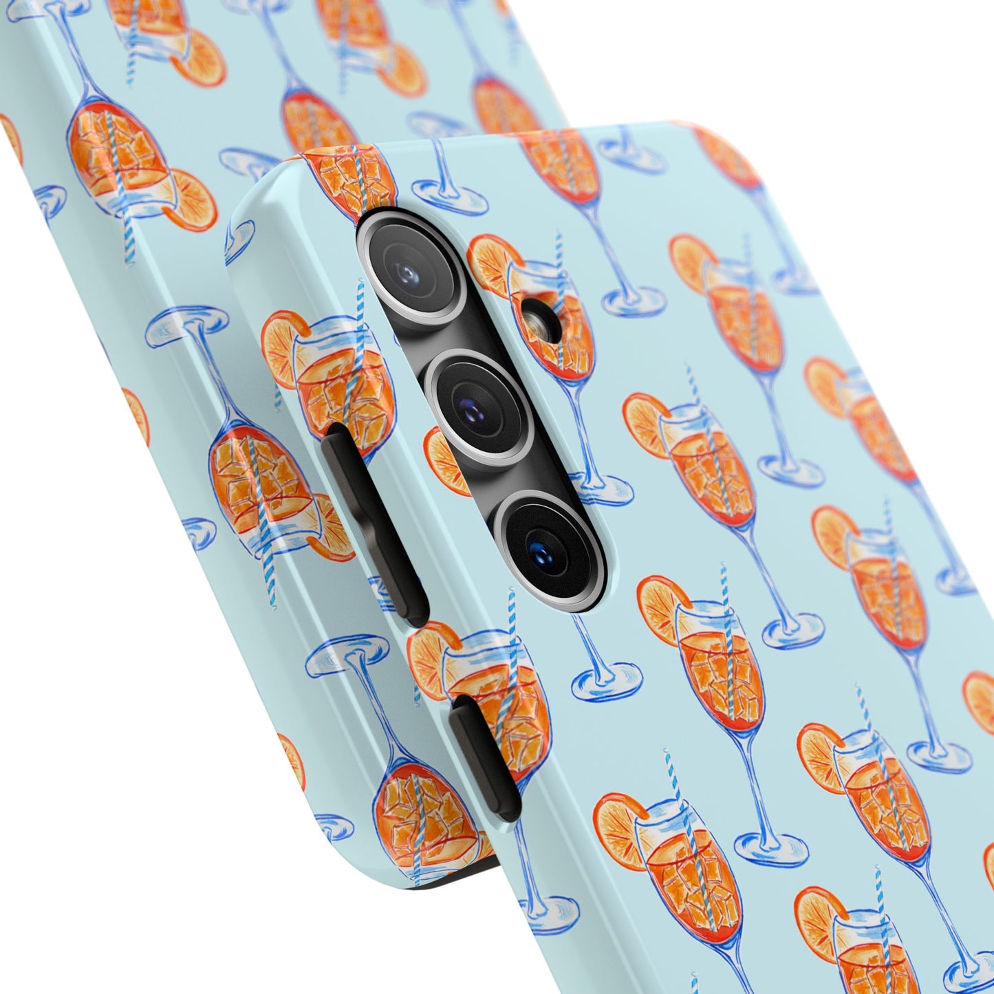 Orange & Blue Aperol Spritz Watercolor Pattern Turquoise Phone Case | Various Models
