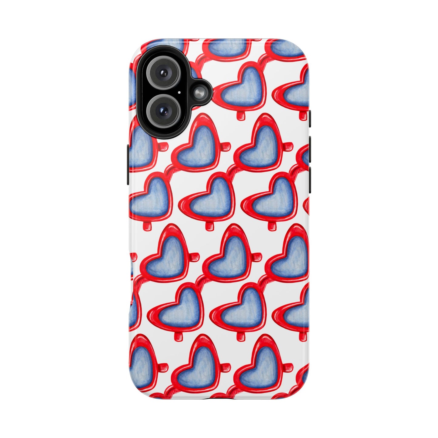 Red Heart Shaped Sunglasses Watercolor Illustrated Tough Phone Case | Various Models iPhone 16 Plus