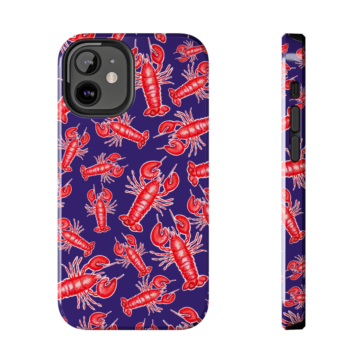 Red Lobster Watercolor Illustrated Tossed Pattern Navy Coastal Nautical Tough Phone Case | Various Models