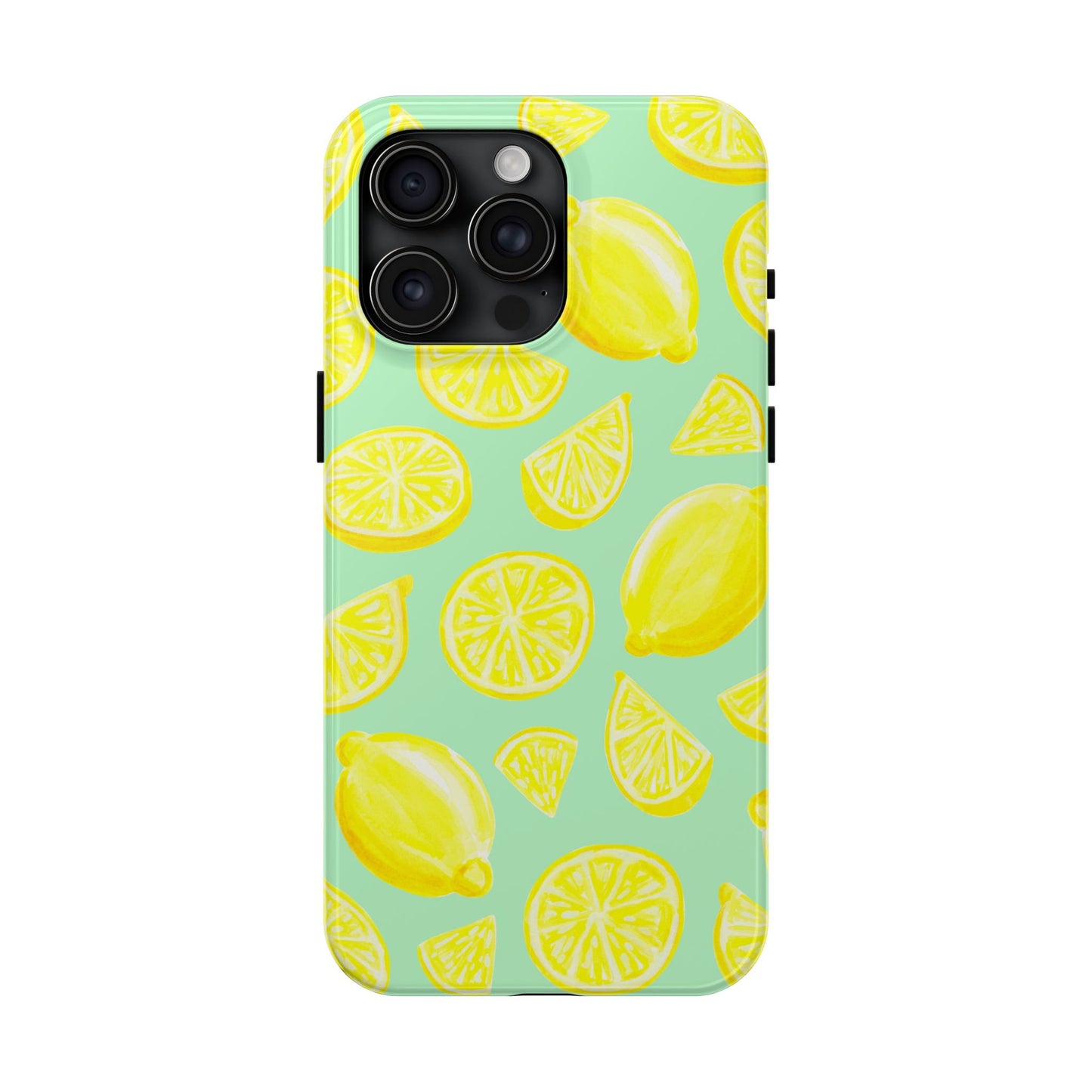 Bright Yellow Lemons Watercolor Illustrated Tossed Pattern Mint Green Tough Phone Case | Various Models
