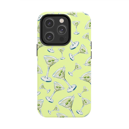 Watercolor Blue and Green Martinis Tossed Illustrated Pattern Yellow Tough Phone Case | Various Models