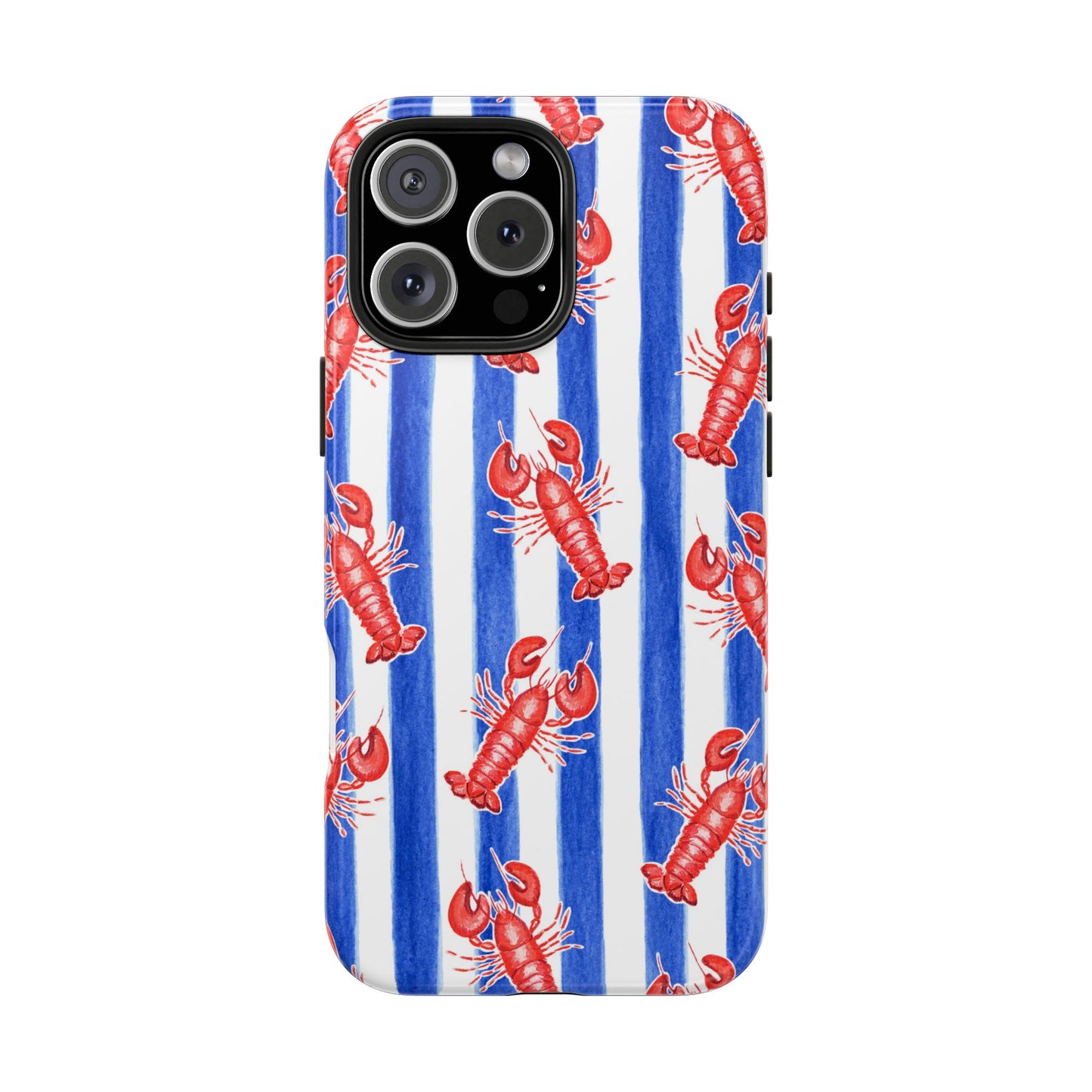 Blue & White Strip Red Lobster Watercolor Patterned Phone Case | Various Models iPhone 16 Pro Max